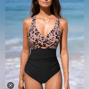 Cupshe leopard print cross back ruched one piece swimsuit